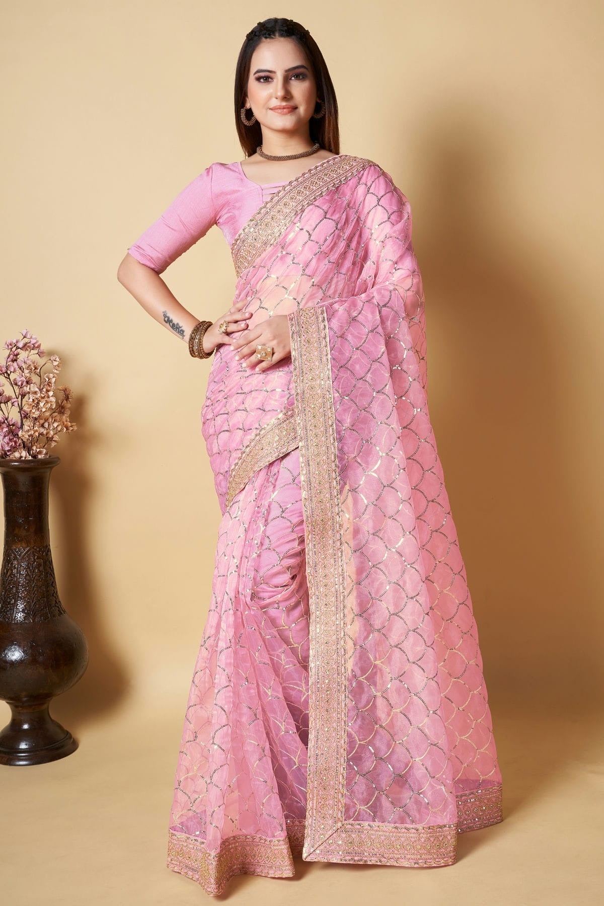 Pink Organza Saree NCSD11112469
