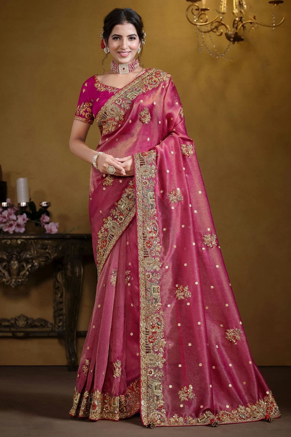 Pink Organza Silk Designer Saree NCSD11111187