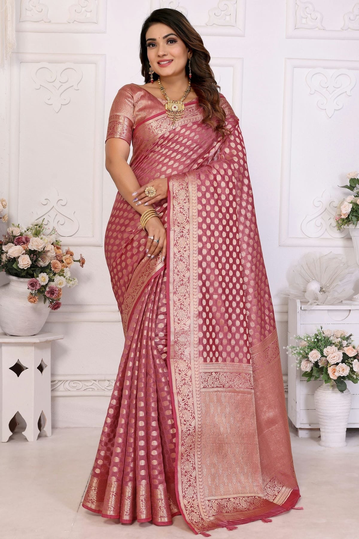 Pink Organza Traditional Saree NCSD11111098