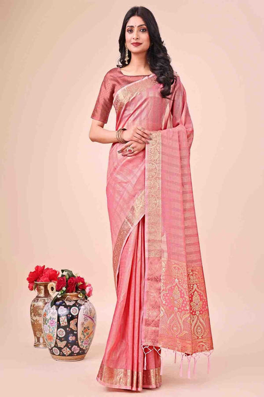Pink Organza Woven Traditional Sarees  NCSD11110276