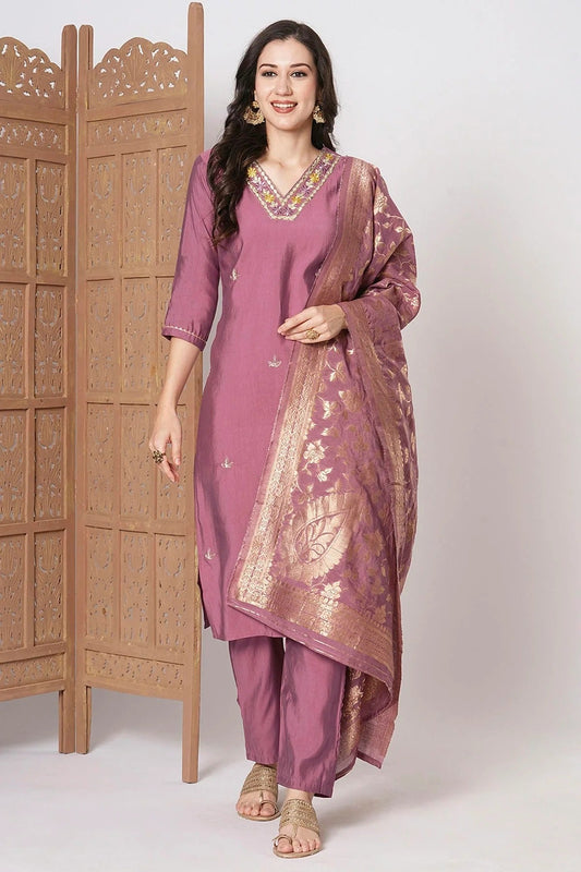 Pink PV Chanderi Stitched Salwar Suit NCSS11111932