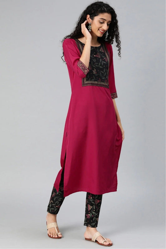 Pink Plus Size Crepe Kurta Set  NCKR10610141
