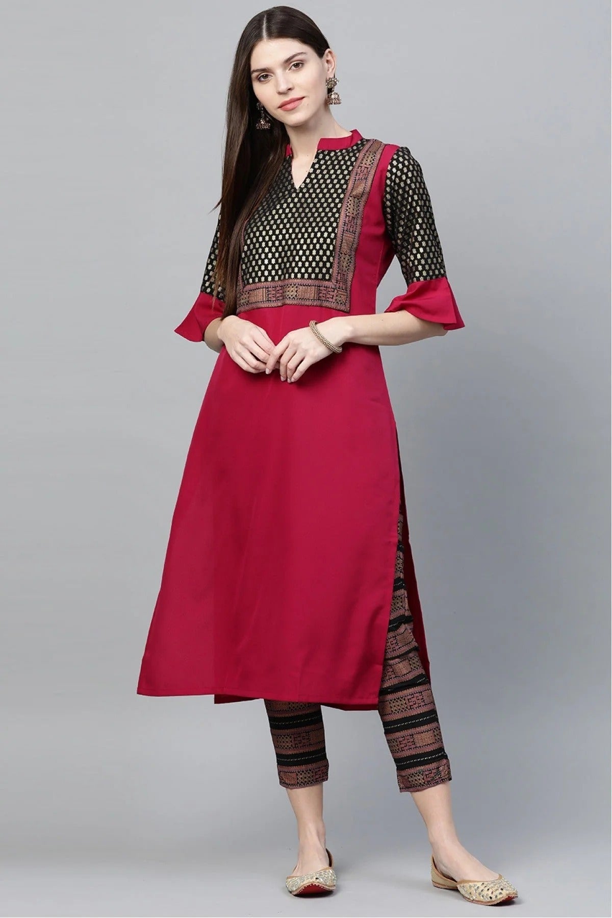 Pink Plus Size Crepe Straight Kurti NCKR10610187