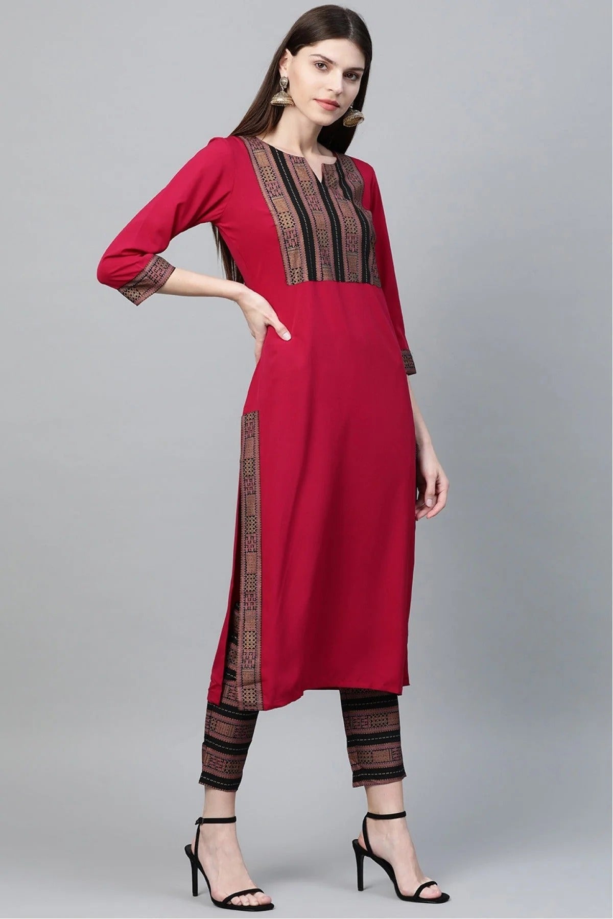 Pink Plus Size Crepe Straight Kurti NCKR10610188