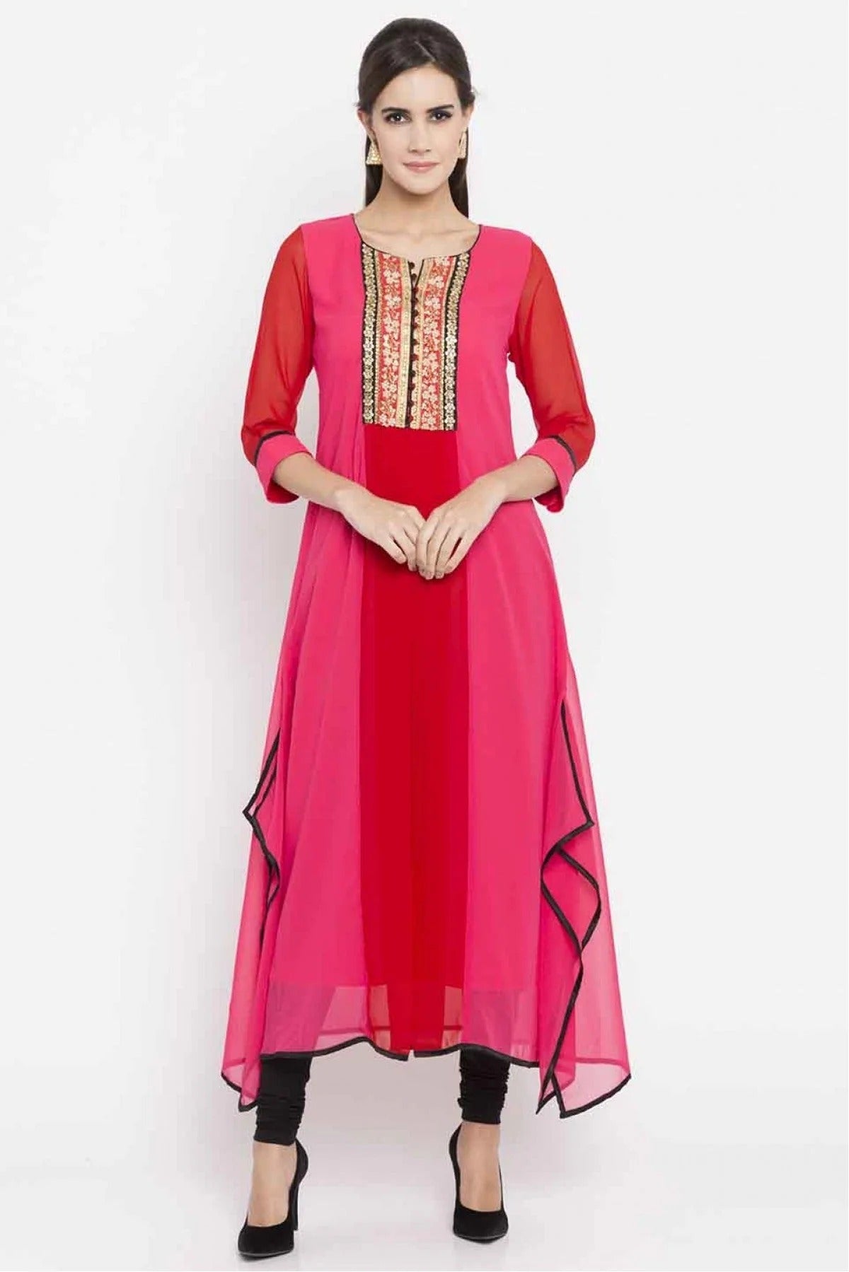Pink Plus Size Faux Georgette Kurti NCKR10710180