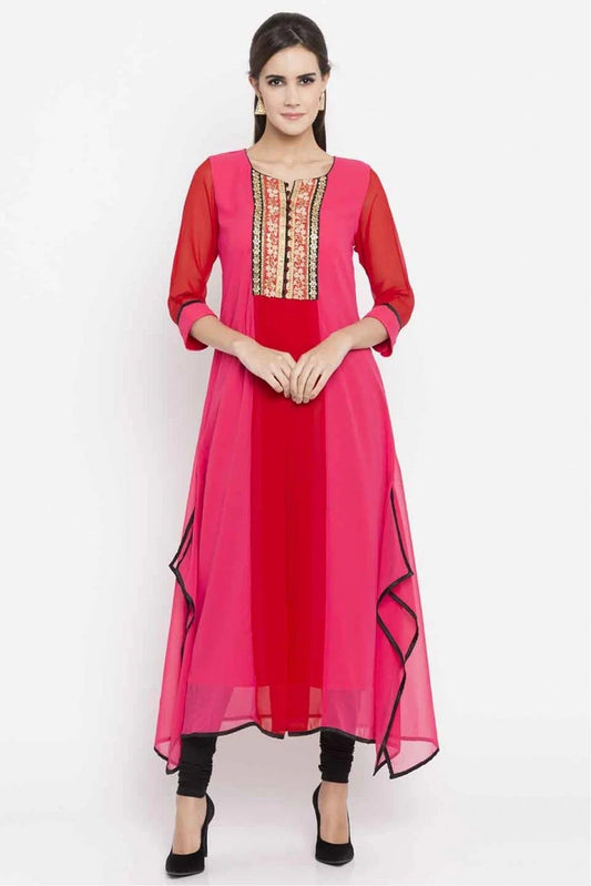 Pink Plus Size Faux Georgette Kurti NCKR10710180