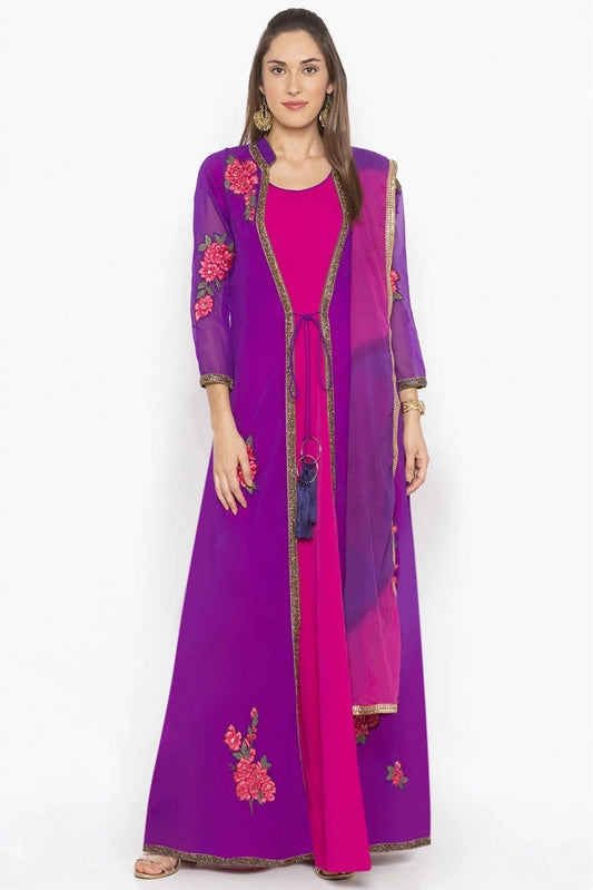 Pink Plus Size Georgette Embroidery Jacket Style Suit NCSS10710663