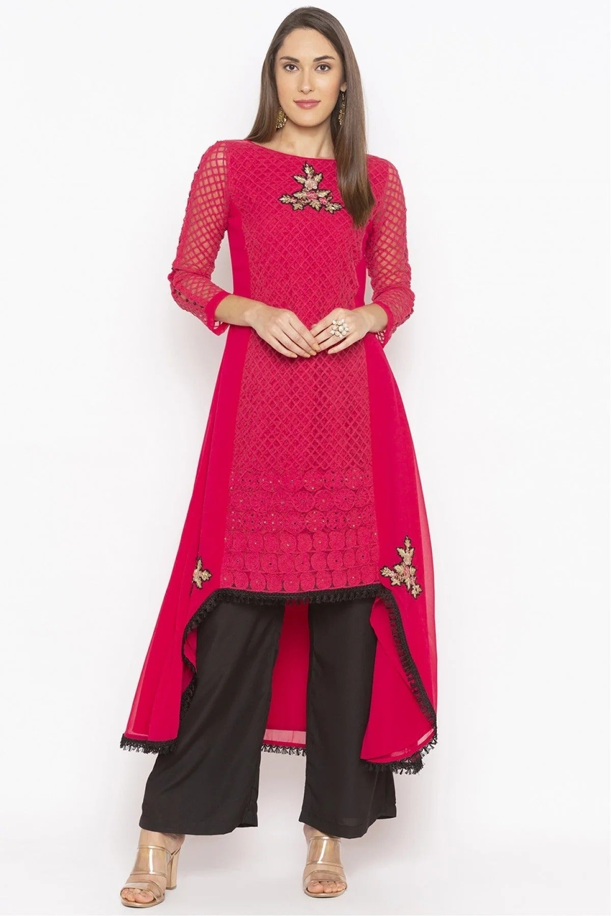 Pink Plus Size Georgette Embroidery Kurta Set NCKR10710251