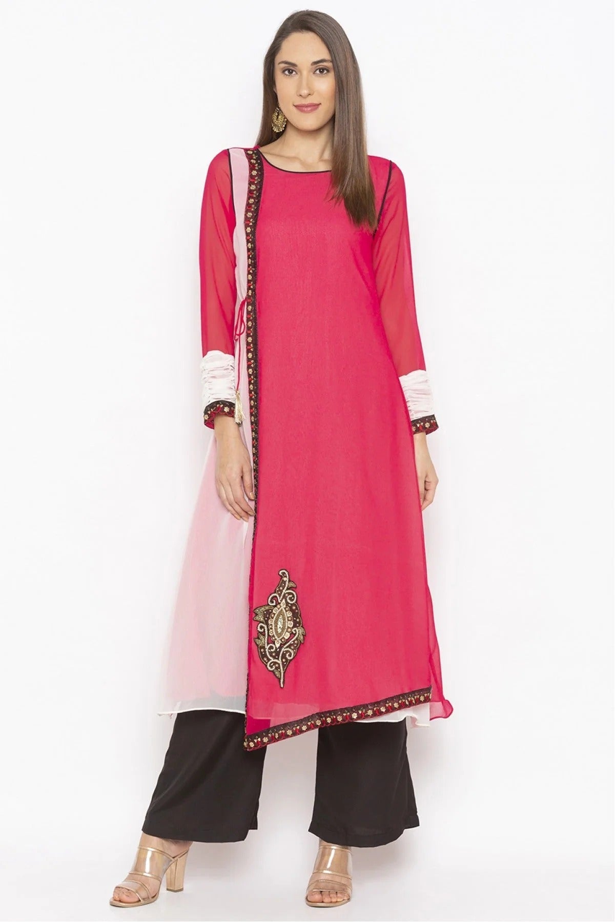 Pink Plus Size Georgette Embroidery Kurta Set NCKR10710258