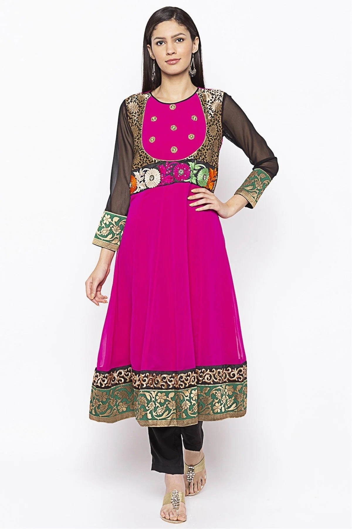 Pink Plus Size Georgette Embroidery Kurta Set NCKR10710261