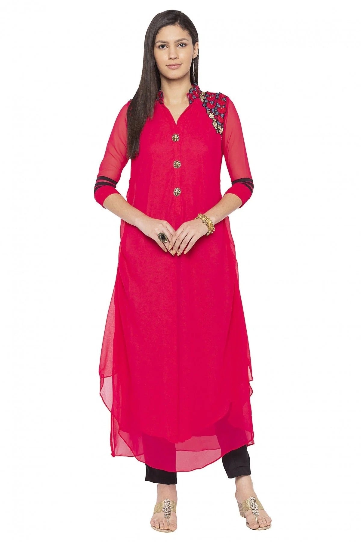 Pink Plus Size Georgette Embroidery Kurta Set NCKR10710276