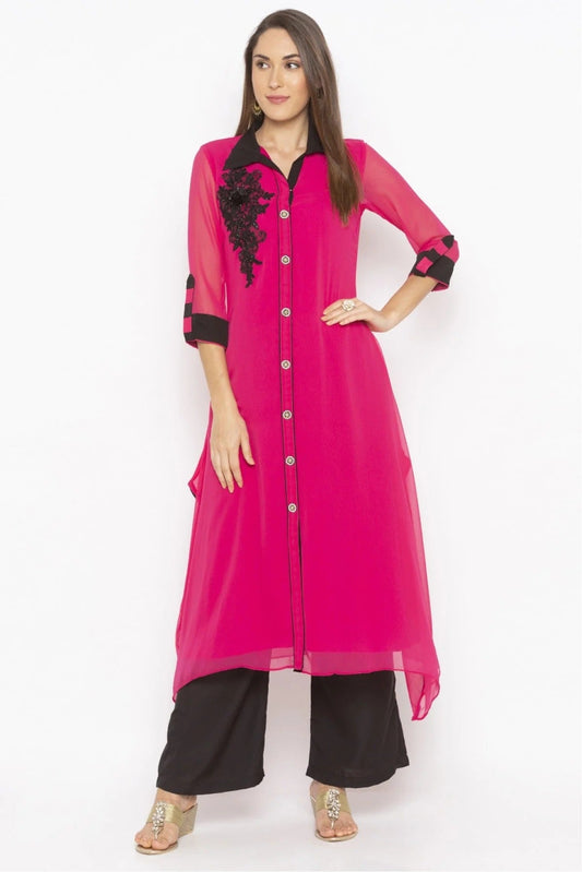 Pink Plus Size Georgette Embroidery Kurta Set NCKR10710288