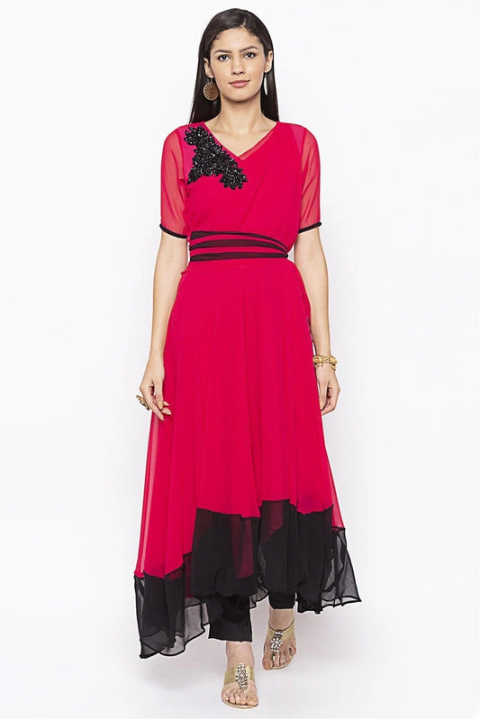 Pink Plus Size Georgette Embroidery Kurta Set NCKR10710400