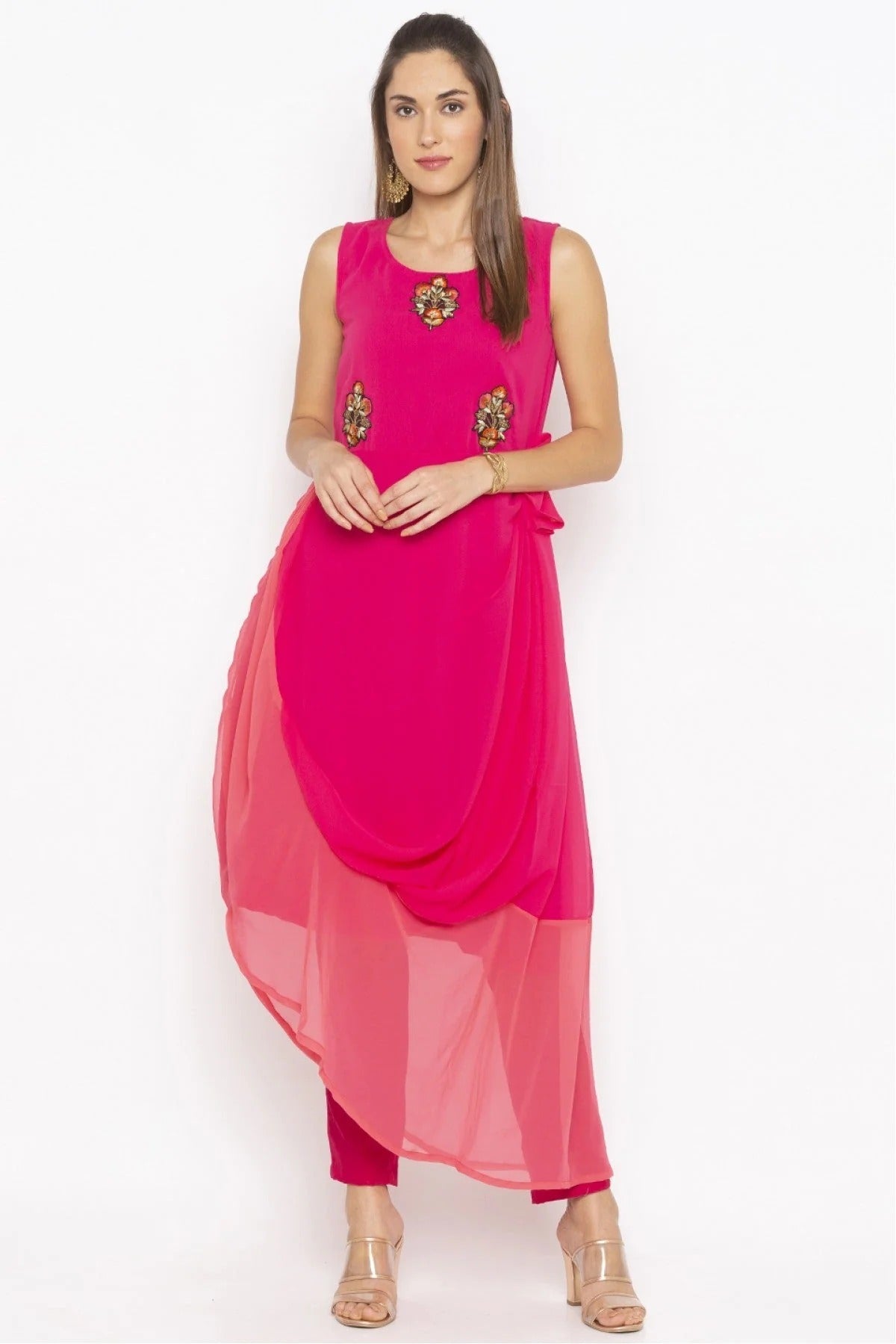 Pink Plus Size Georgette Embroidery Kurta Set NCKR10710421