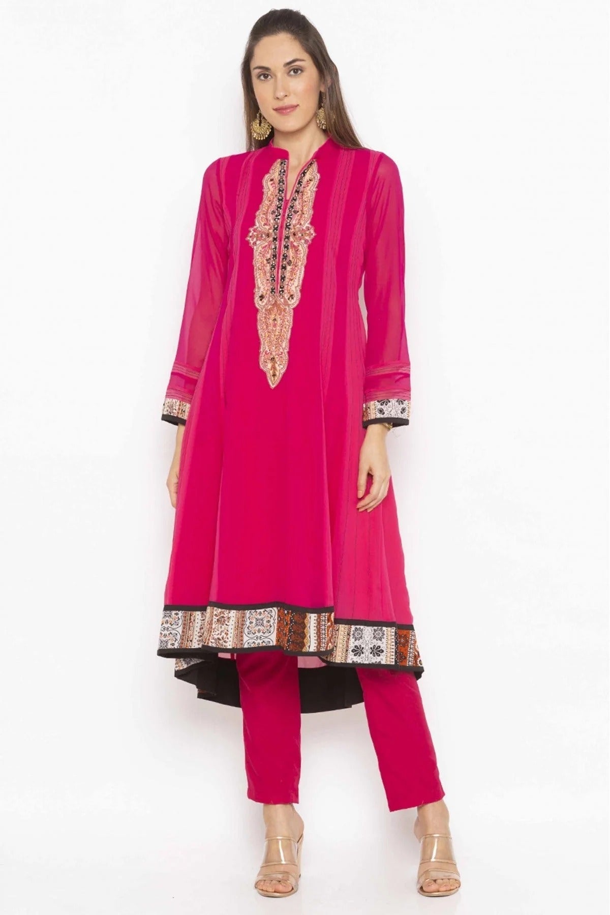 Pink Plus Size Georgette Embroidery Kurta Set NCKR10710465
