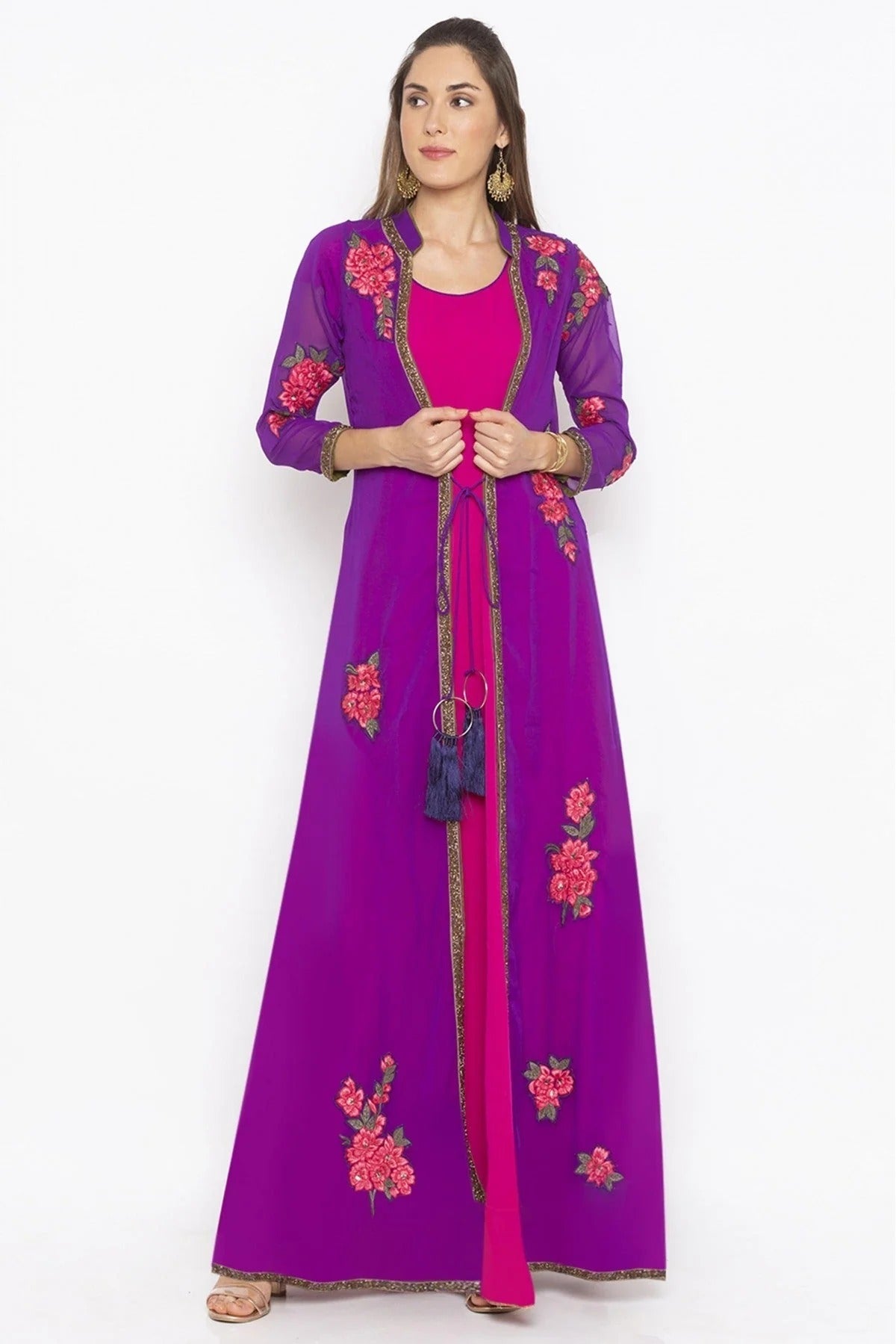 Pink Plus Size Georgette Embroidery Kurta Set NCKR10710470