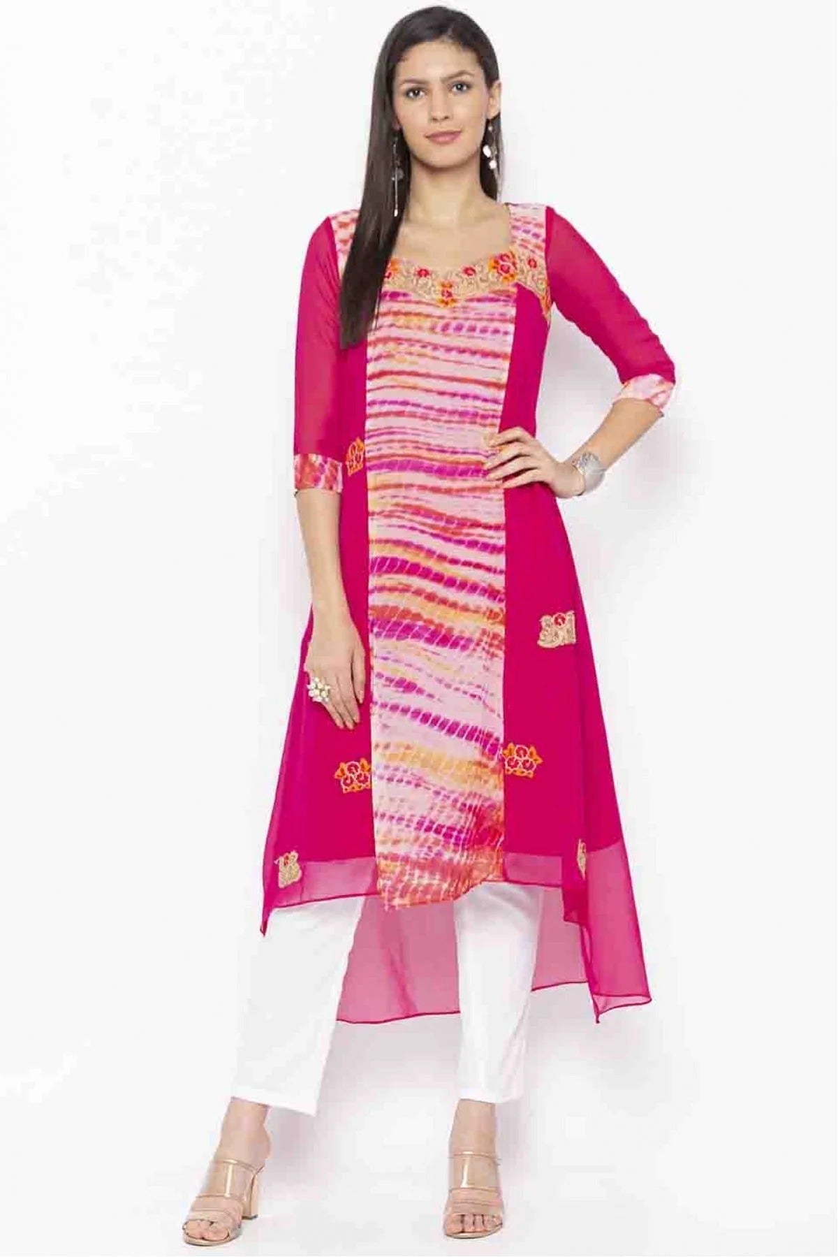 Pink Plus Size Georgette Embroidery Kurti NCKR10710103