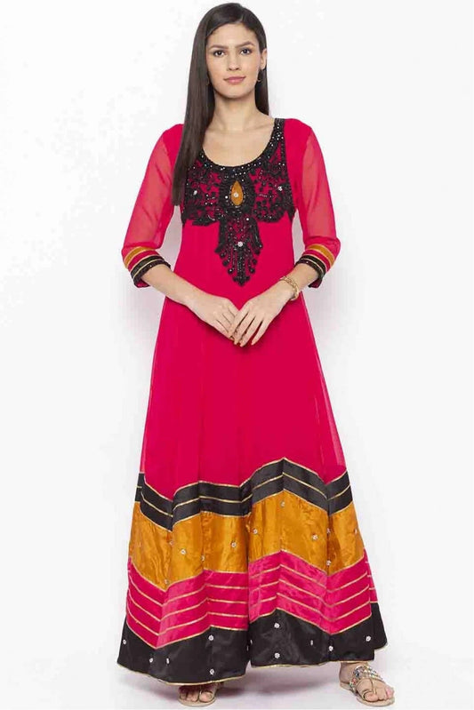 Pink Plus Size Georgette Embroidery Kurti NCKR10710110