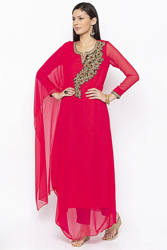Pink Plus Size Georgette Embroidery Kurti NCKR10710327