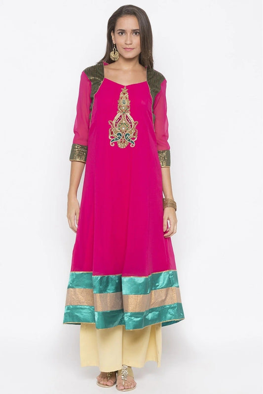 Pink Plus Size Georgette Embroidery Kurti NCKR10710426