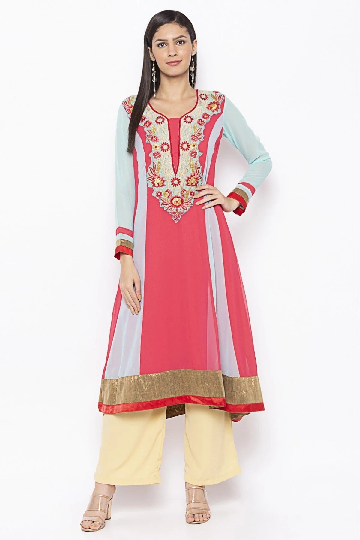 Pink Plus Size Georgette Embroidery Kurti NCKR10710428