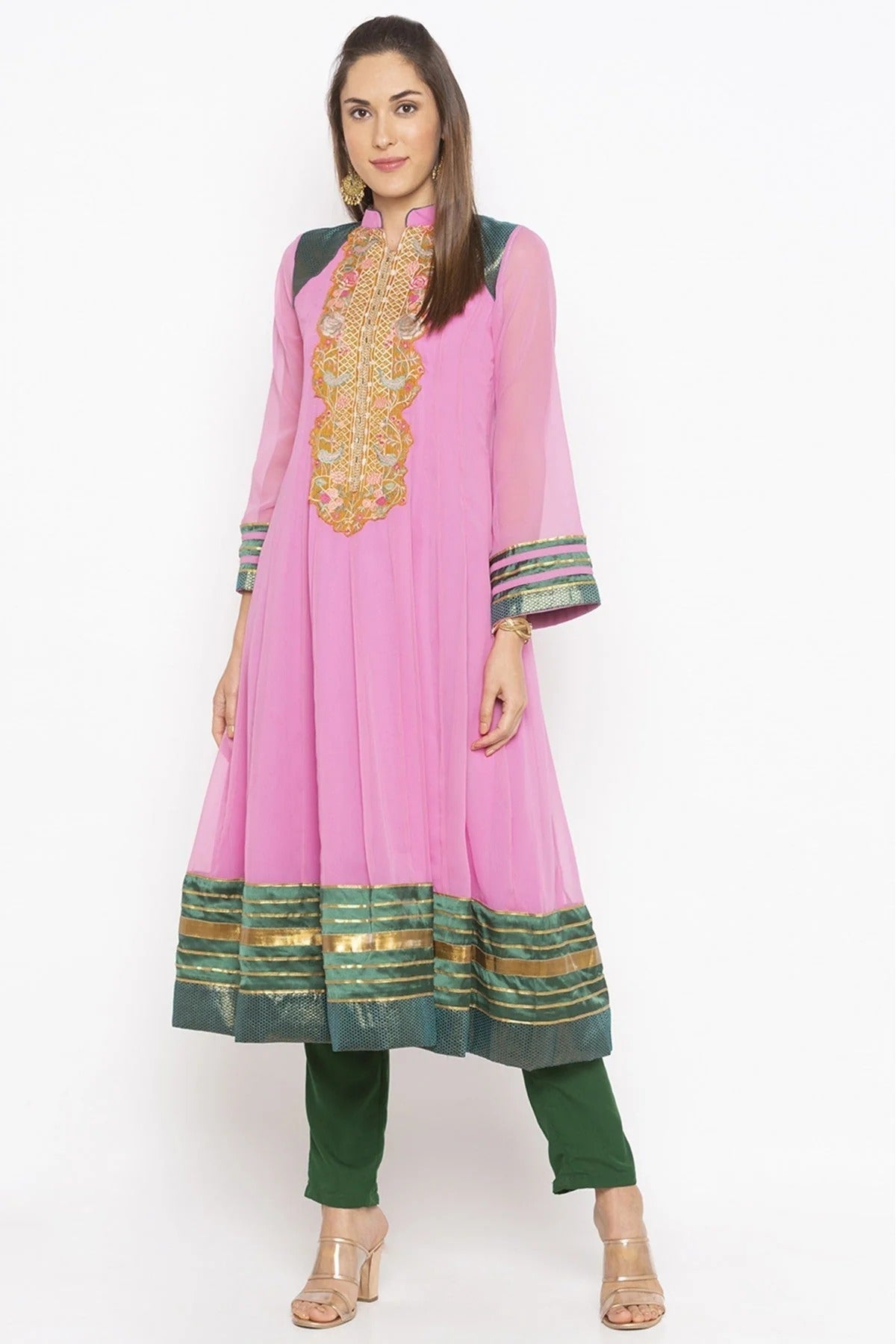 Pink Plus Size Georgette Embroidery Kurti NCKR10710430