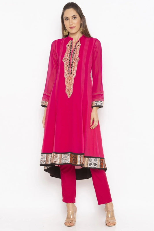 Pink Plus Size Georgette Embroidery Kurti NCKR10710440