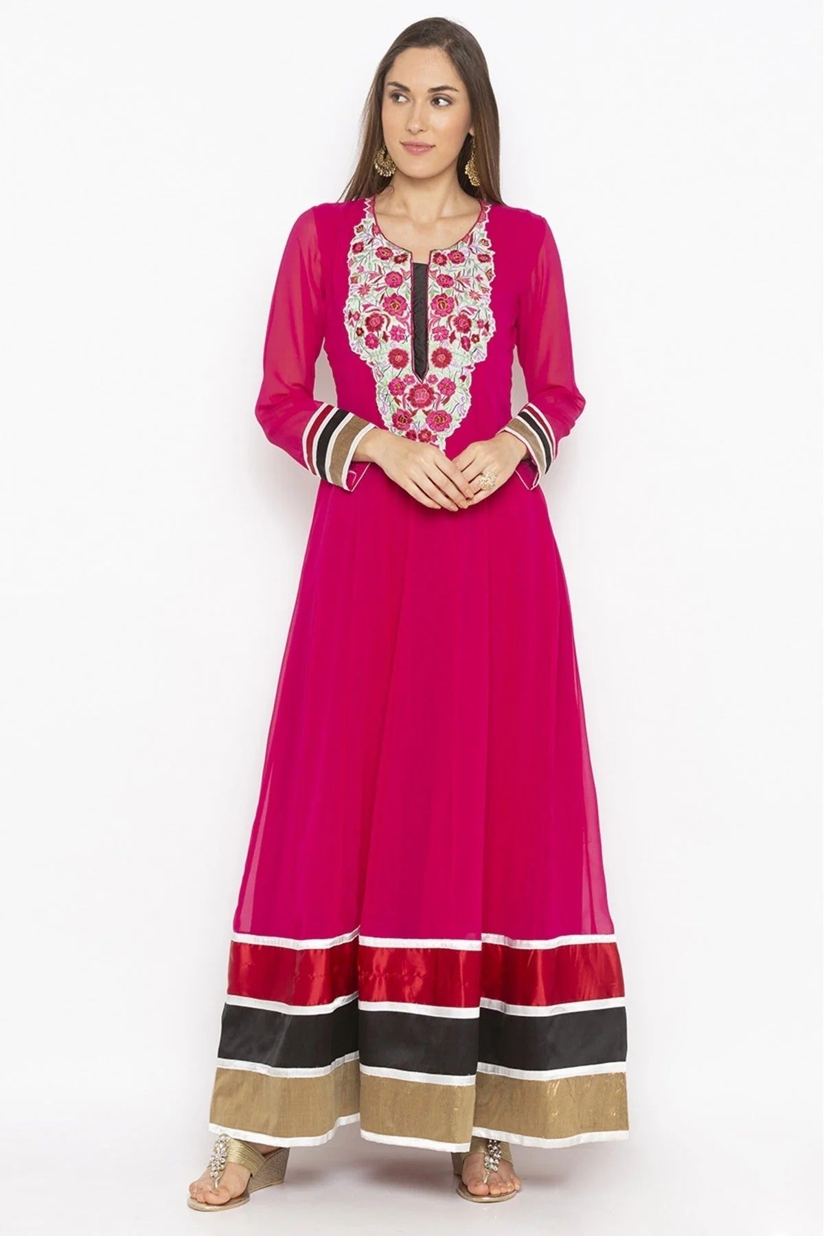 Pink Plus Size Georgette Embroidery Kurti NCKR10710444