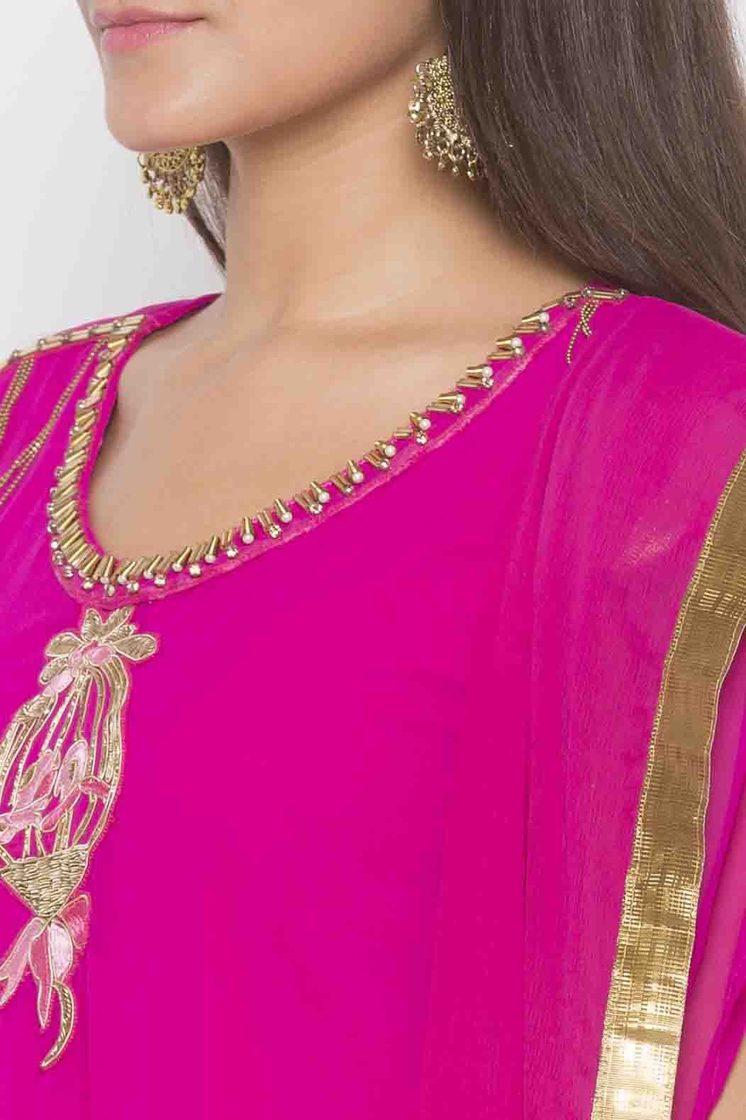 Pink Plus Size Georgette Embroidery Palazzo Pant Suit NCSS10710652