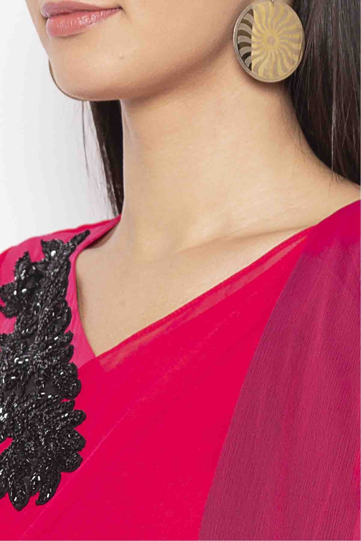 Pink Plus Size Georgette Embroidery Pant Style Suit NCSS10710618