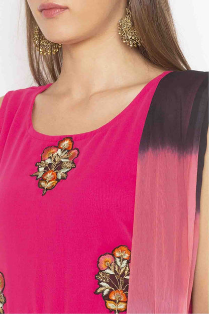 Pink Plus Size Georgette Embroidery Pant Style Suit NCSS10710640