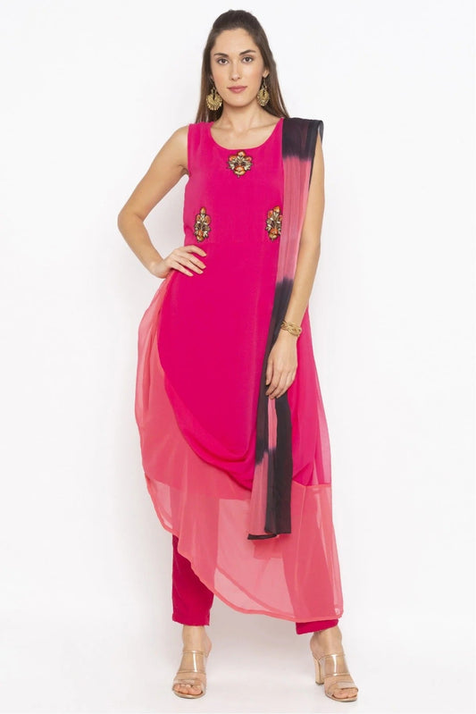 Pink Plus Size Georgette Embroidery Pant Style Suit NCSS10710640