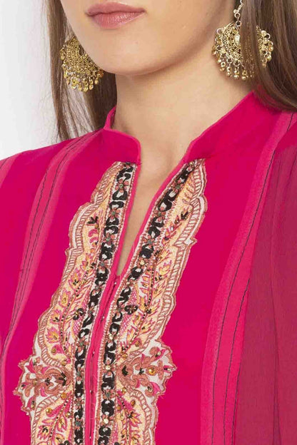 Pink Plus Size Georgette Embroidery Pant Style Suit NCSS10710658