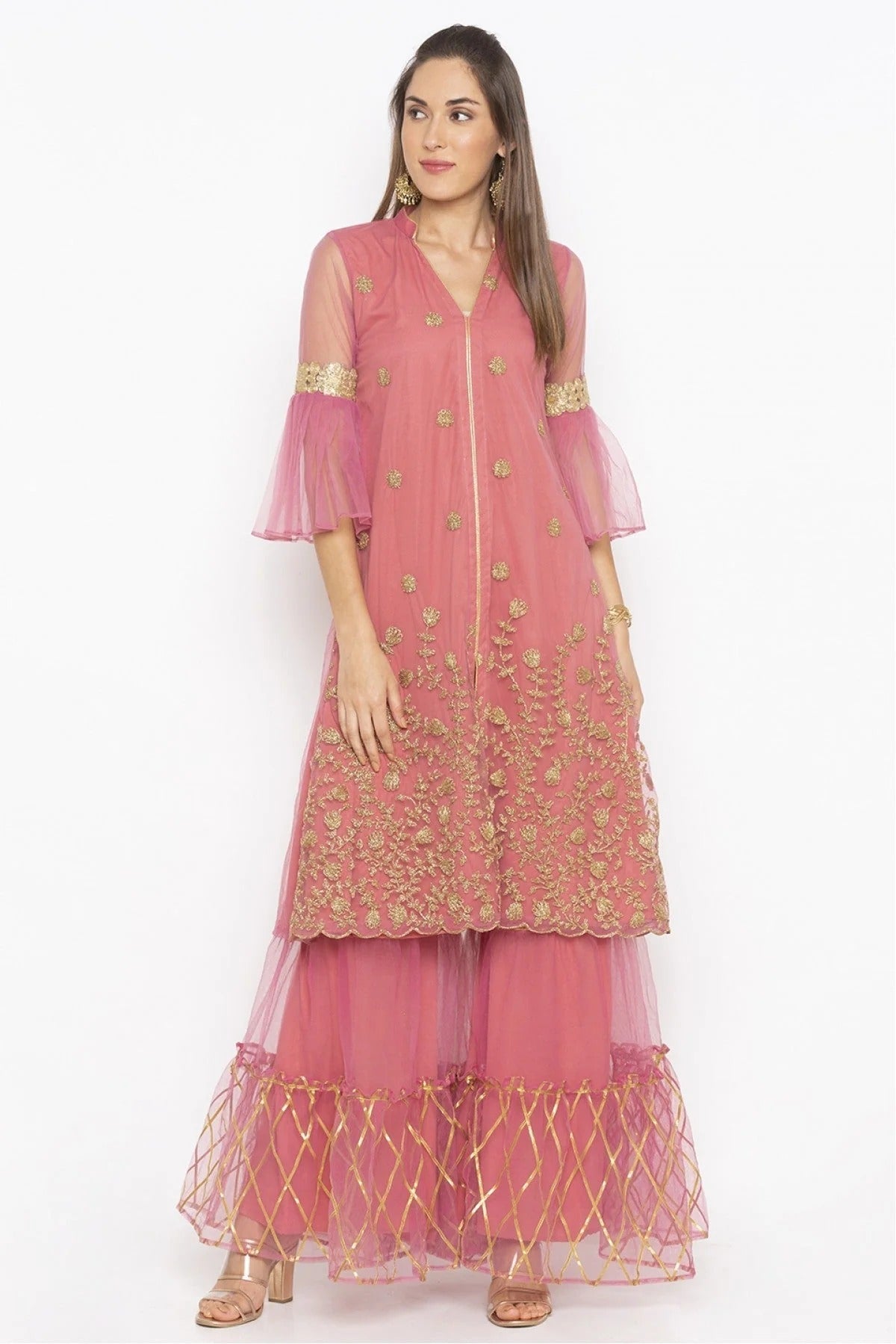 Pink Plus Size Net Embroidery Kurta Set NCKR10710317