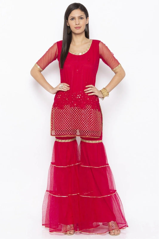 Pink Plus Size Net Embroidery Kurta Set NCKR10710321