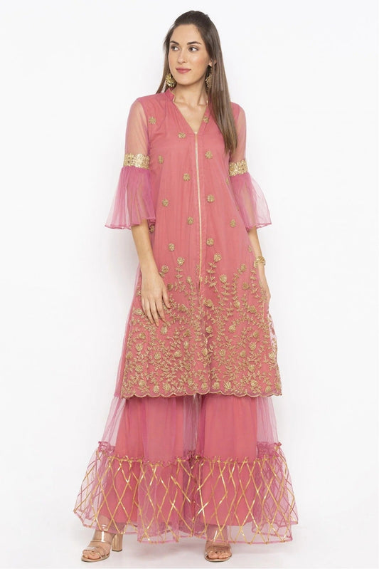 Pink Plus Size Net Embroidery Kurti NCKR10710200