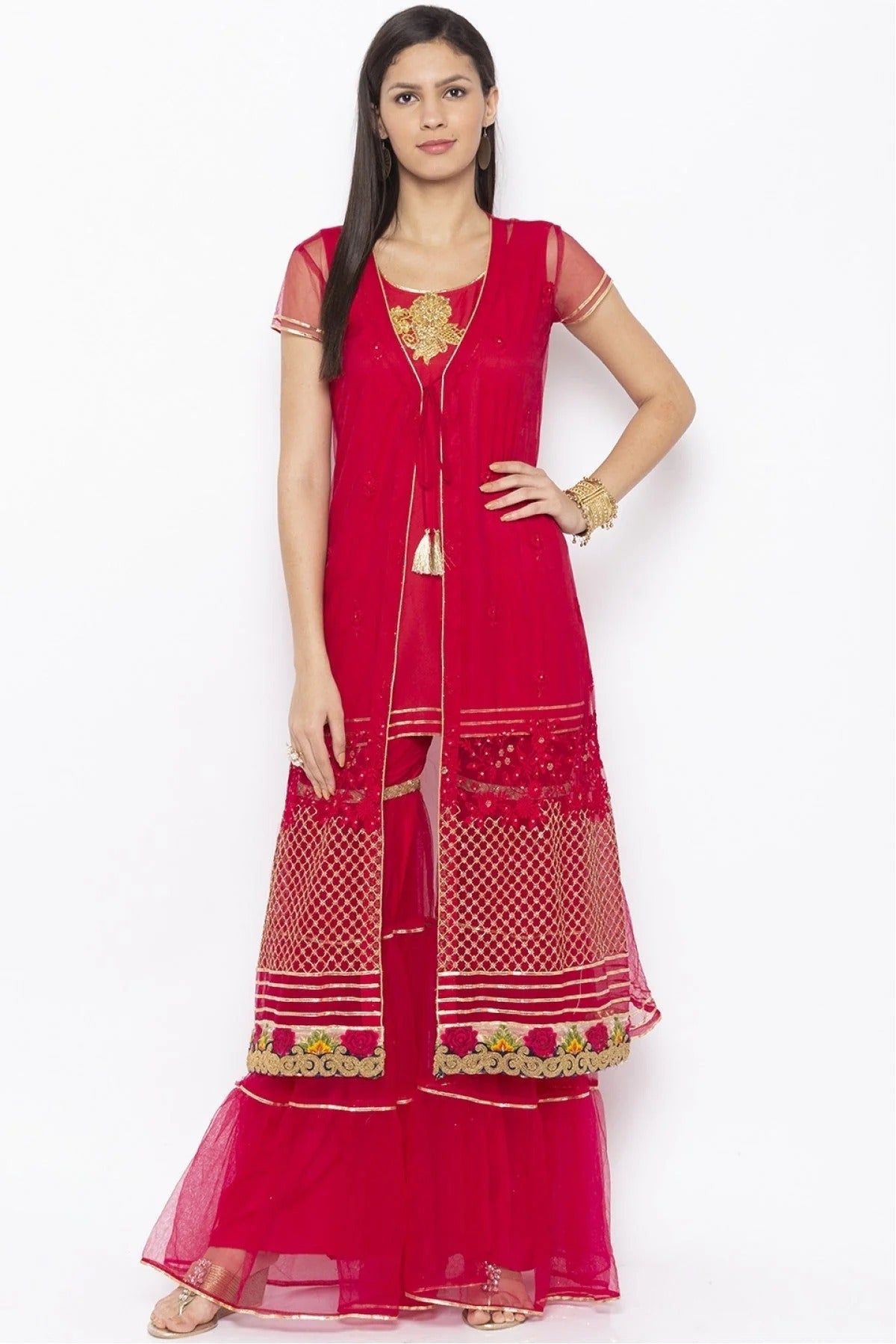 Pink Plus Size Net Embroidery Kurti NCKR10710201