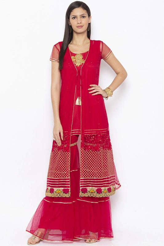 Pink Plus Size Net Embroidery Kurti NCKR10710201