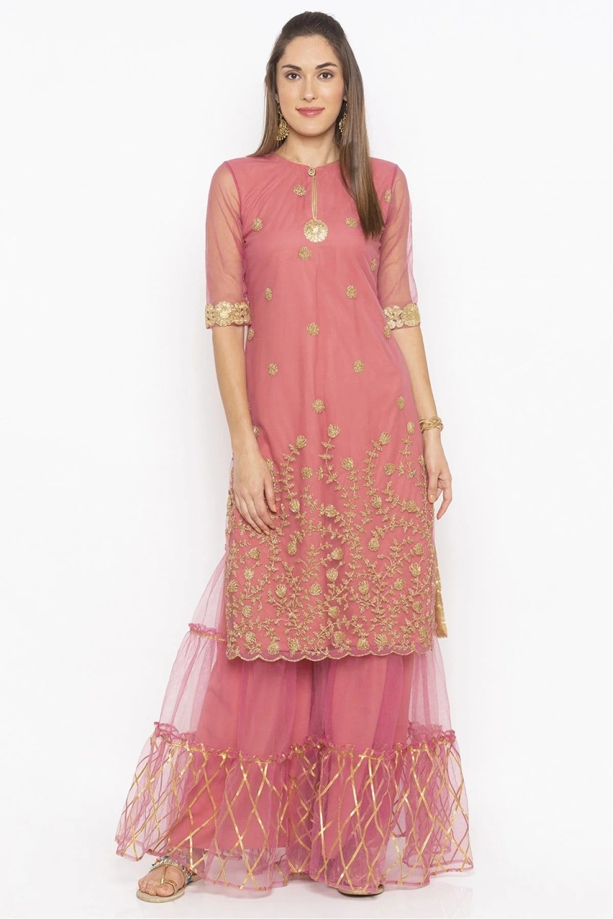 Pink Plus Size Net Embroidery Kurti NCKR10710202