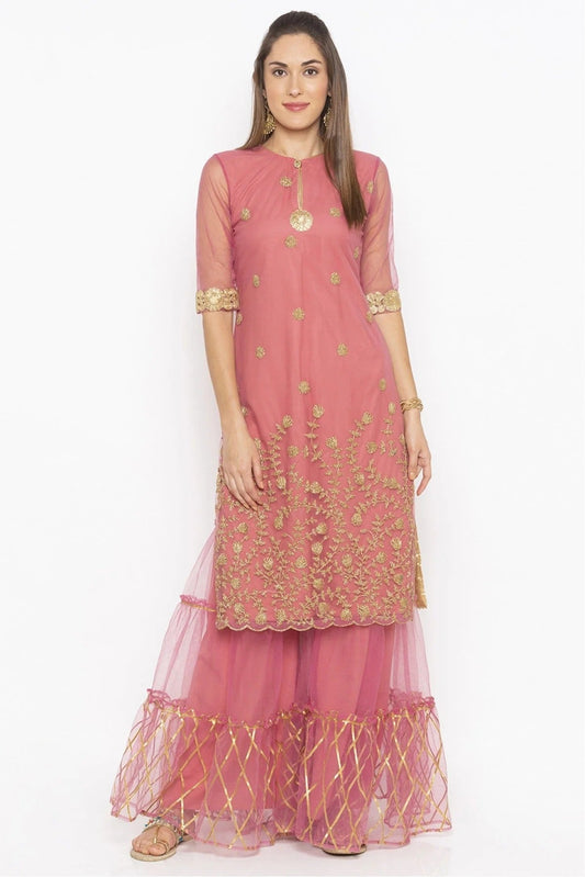 Pink Plus Size Net Embroidery Kurti NCKR10710202