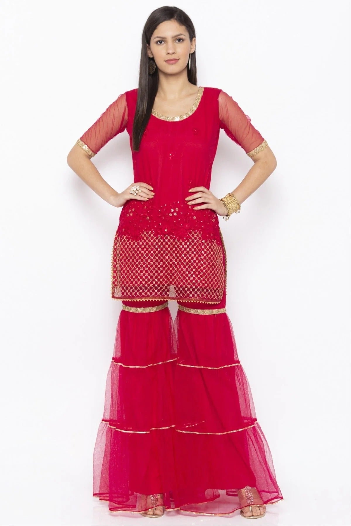 Pink Plus Size Net Embroidery Kurti NCKR10710204