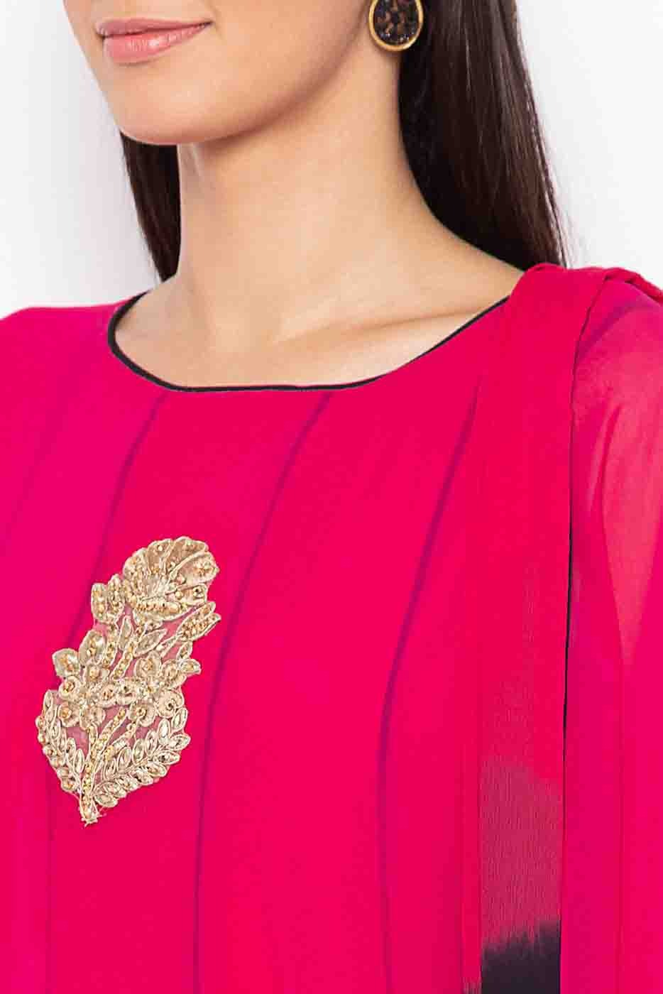 Pink Plus Size Stitched American Crepe Embroidery Palazzo Pant Suit NCSS10710602