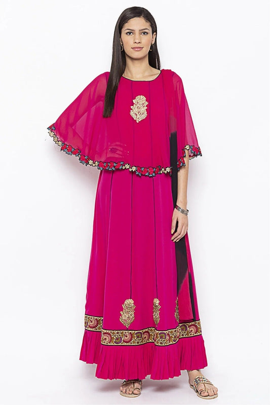 Pink Plus Size Stitched American Crepe Embroidery Palazzo Pant Suit NCSS10710602