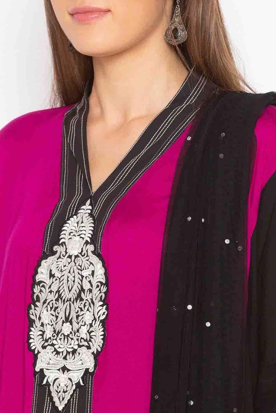 Pink Plus Size Stitched Cotton Embroidery Palazzo Pant Suit NCSS10710541