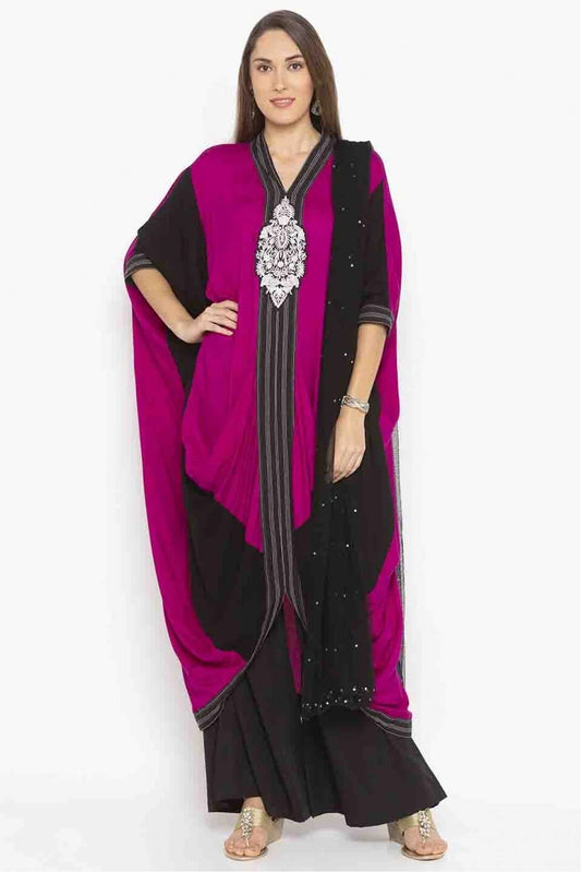 Pink Plus Size Stitched Cotton Embroidery Palazzo Pant Suit NCSS10710541