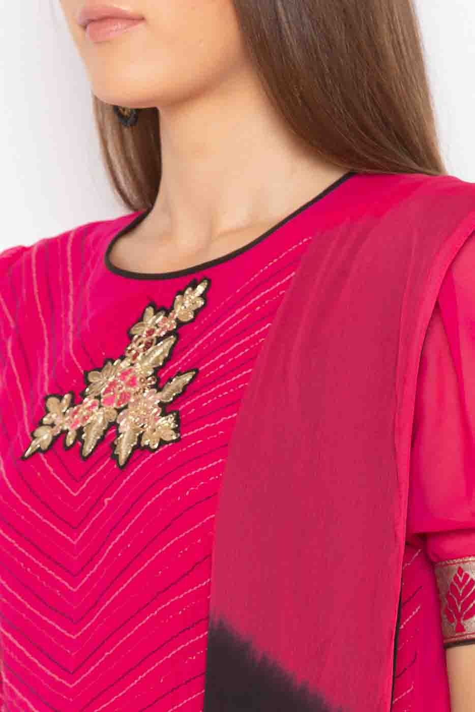 Pink Plus Size Stitched Georgette Embroidery Palazzo Pant Suit NCSS10710609