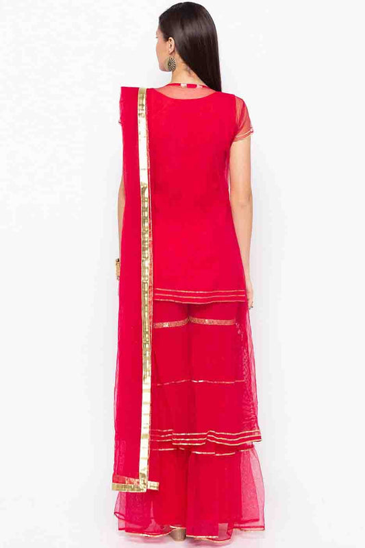 Pink Plus Size Stitched Net Embroidery Sharara Suit NCSS10710533