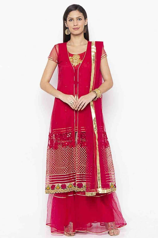 Pink Plus Size Stitched Net Embroidery Sharara Suit NCSS10710533
