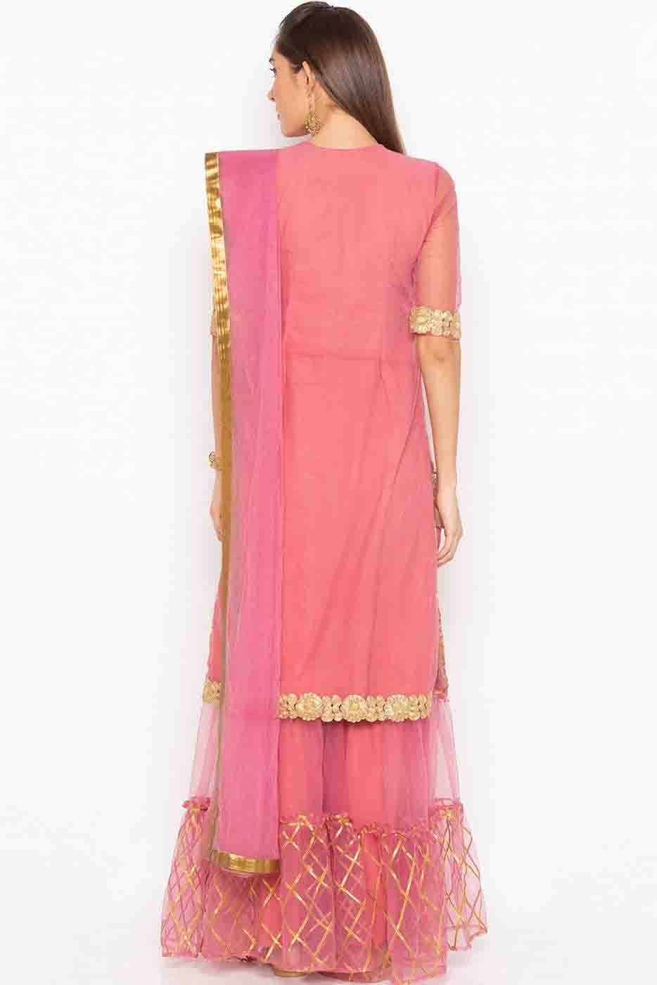 Pink Plus Size Stitched Net Embroidery Sharara Suit NCSS10710534