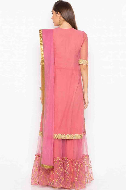 Pink Plus Size Stitched Net Embroidery Sharara Suit NCSS10710534